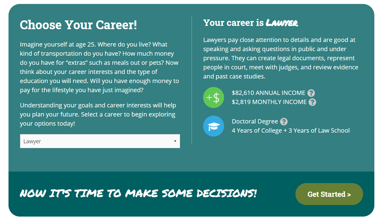 screenshot of Claim Your Future career exploration game for teenagers