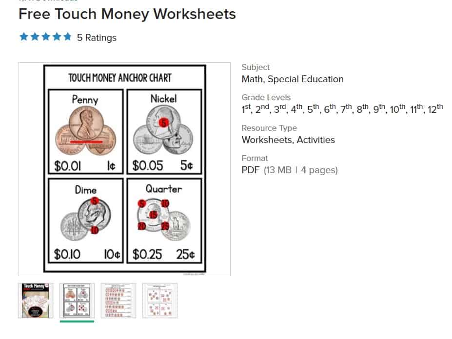 Counting Money Worksheets With Touch Math