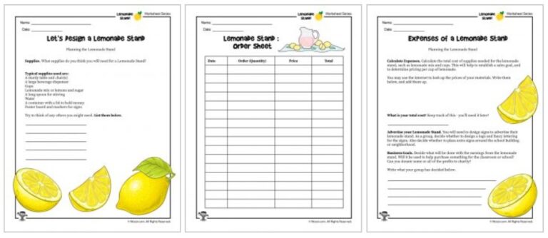 10 Lemonade Stand Worksheets Math Business Plan Budgeting Etc