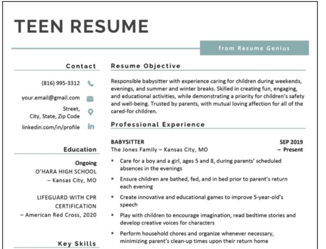 resume examples for first job without experience