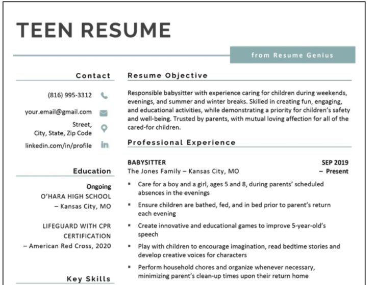 resume for 15 year old first job