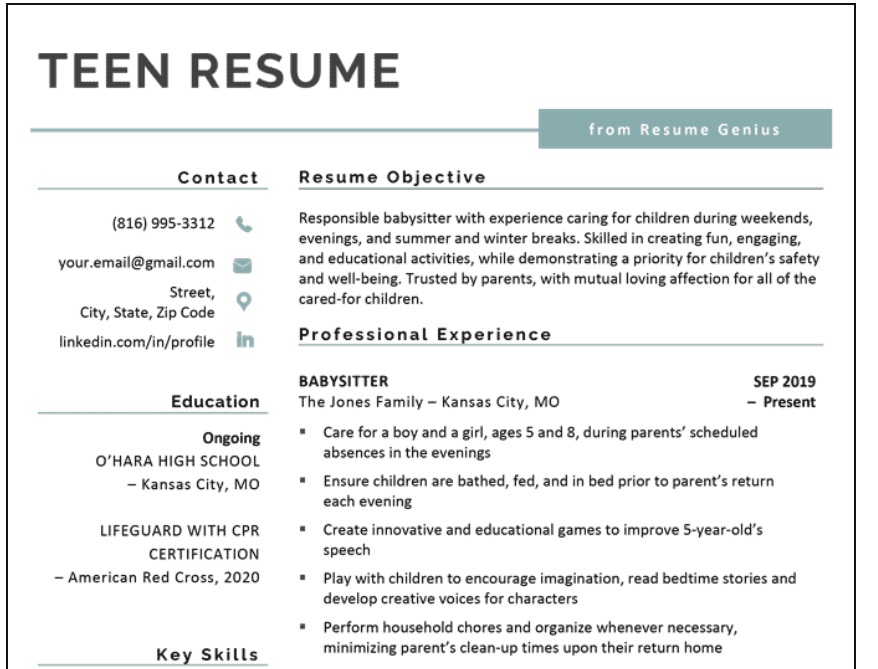 resume template for youth