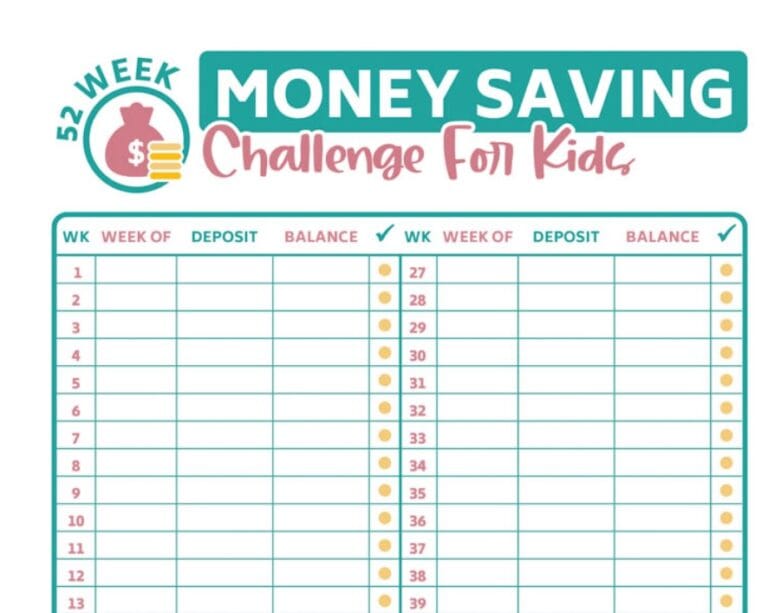 7 Printable Money Saving Challenges for Kids